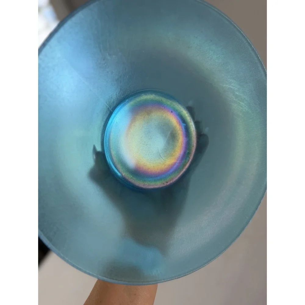 1920s NORTHWOOD Celeste Blue iridescence Stretch Glass Flared Bowl 9.75 inches